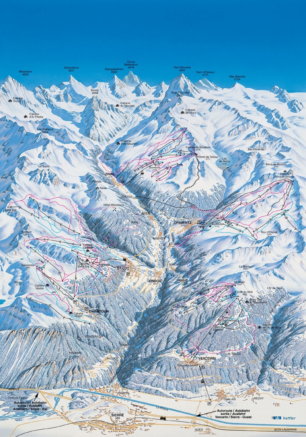 Plan des pistes de Sierre-Anniviers